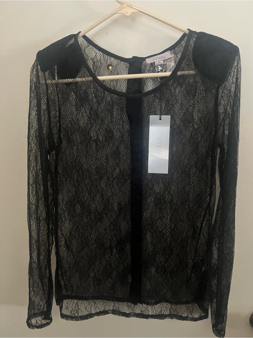 Joey Sheer Lace Long-Sleeve Top in Black